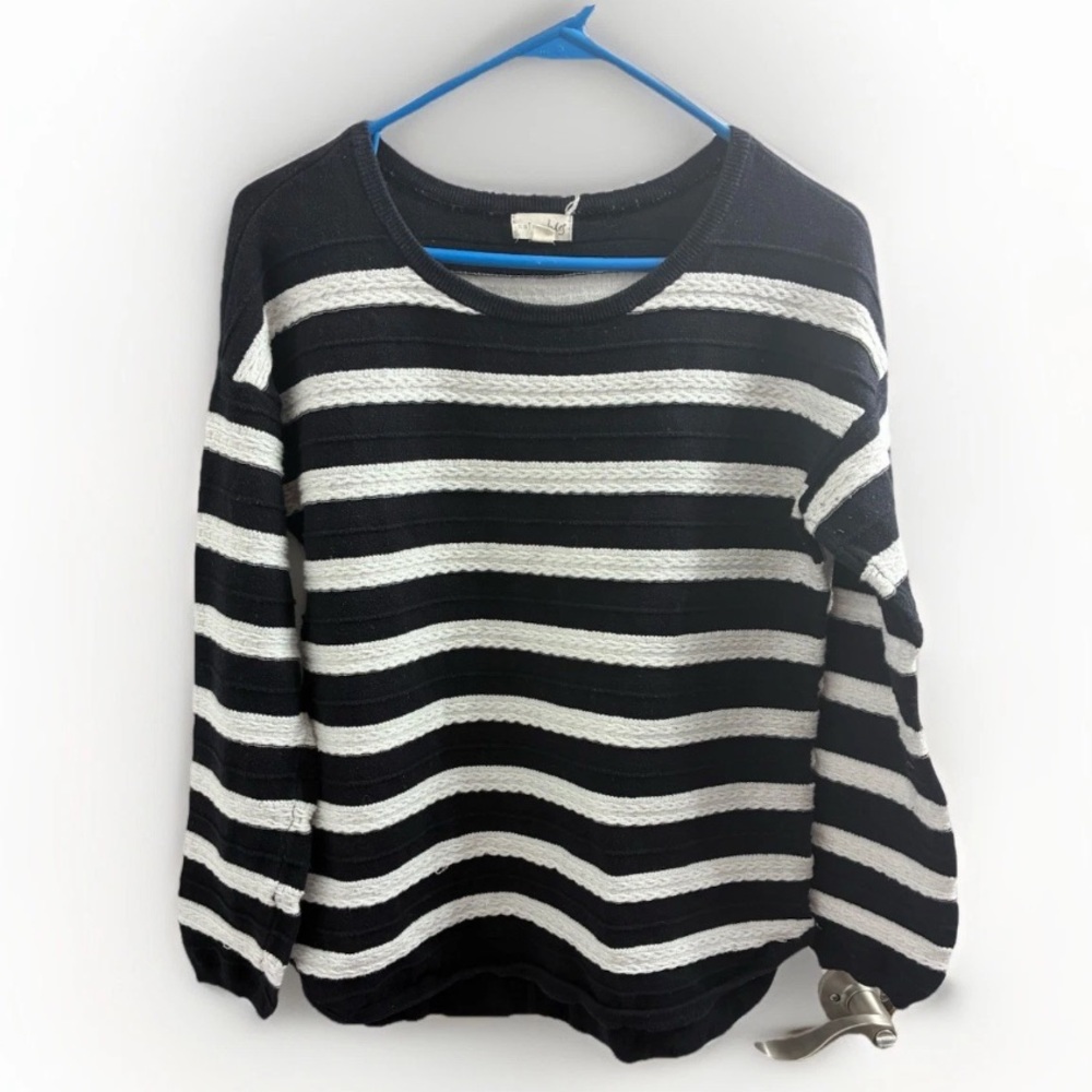 Maison Jules Black and White Striped Sweater